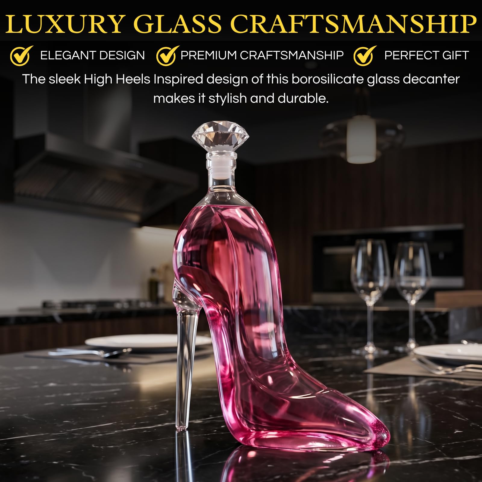 Carafe à décanter à whisky et vin en forme de talons hauts avec bouchon – Carafe à décanter à talon haut pour vin, liqueur, bourbon, tequila, cadeau élégant pour femme – Design droit d'auteur