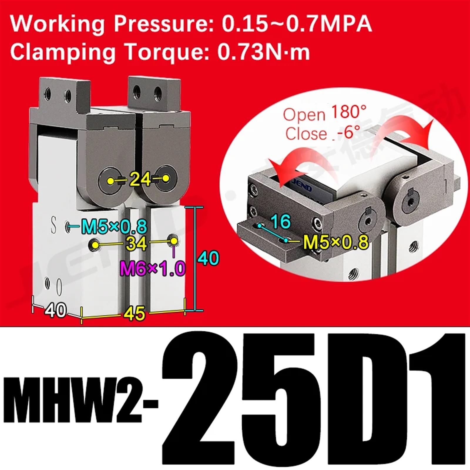 MeMoin MHW2 SMC MHW2-20D MHW2-25D MHW2-32D 180 Augular Style Air Gripper Rack Pinion Style MHW2-20D1 MHW2-25D1 MHW2-32D (Color : MHW2-25D1)