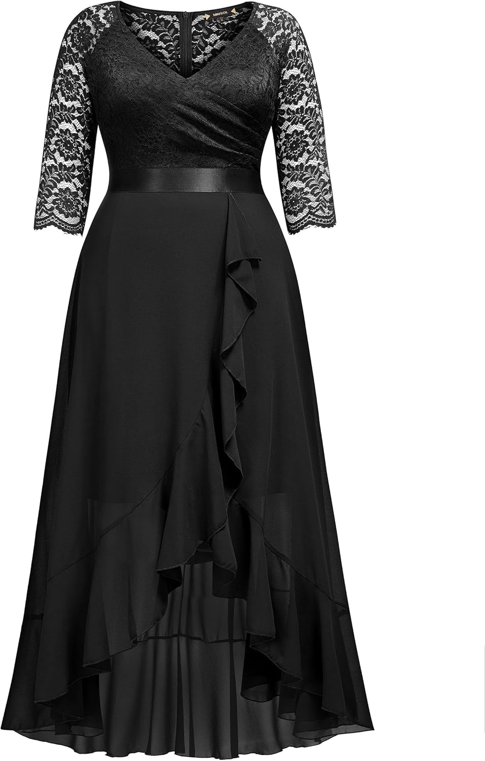 Miusol Women's Plus Size Elegant V Neck Ruffle Floral Lace Bridesmaid Maxi Dress - Image 3