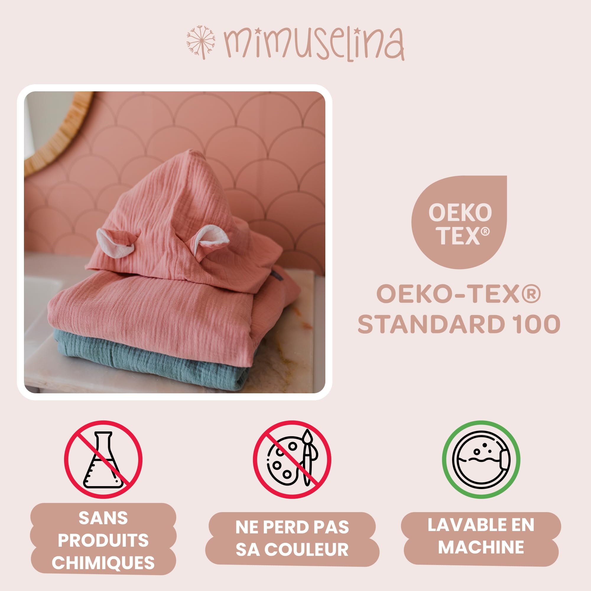 MIMUSELINA Poncho de Bain Bebe et Enfant en Mousseline 100% Coton | Cape de Bain Enfant Léger et Absorbant | Sèche Rapidement | Usage Quotidien, Piscine et Plage Bebe | Espagne