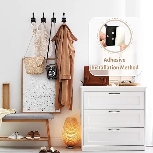 Miniatura 4 de VIS'V Ganchos para abrigos, color negro mate, para montar en la pared, ganchos adhesivos para abrigos, perchas de pared para chaquetas, bolsas,