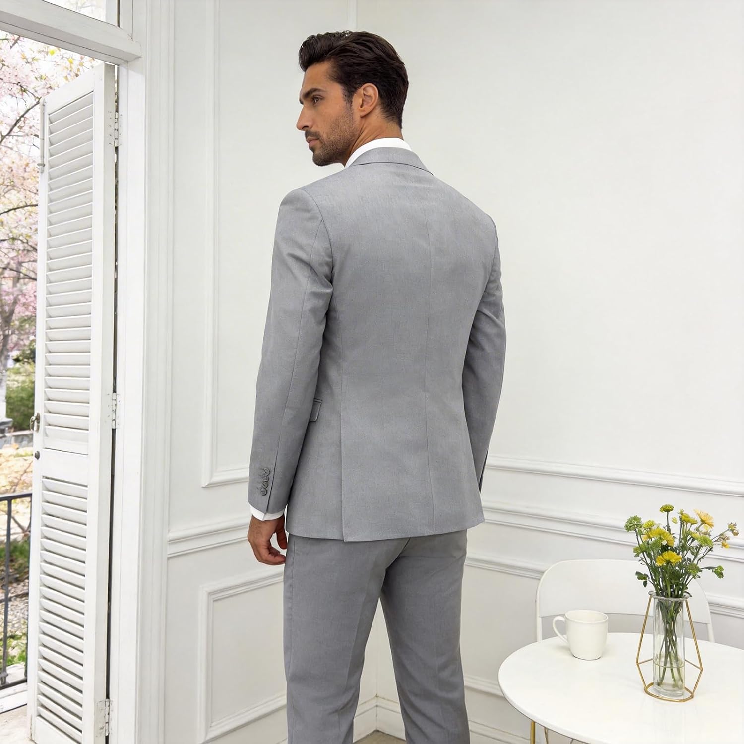 Men's Light Grey Suit Jacket Slim Fit Tuxedo Blazer for Wedding, Prom, Business & Formal Events