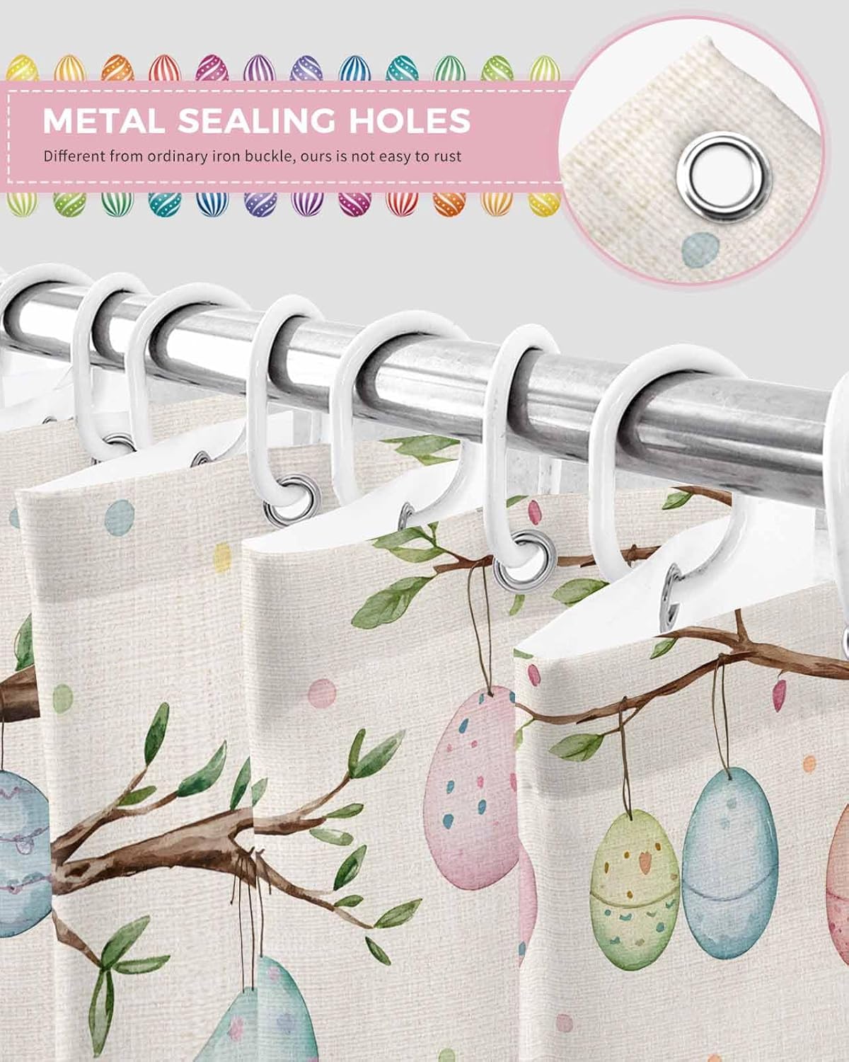 Easter Shower Curtain for Bathroom 72" x 72", Spring Pink Yellow Green Rabbit Eggs Buffalo Plaid Shower Curtain with Hooks Polyester Waterproof Home Bathtub Decor