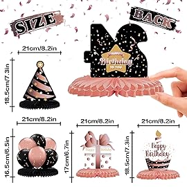 LINGTEER Happy 24th Birthday Rose Gold Table Honeycomb Centerpieces Cheers to 24th Birthday 24 Years Old Party Table Decorations Gift Sign.