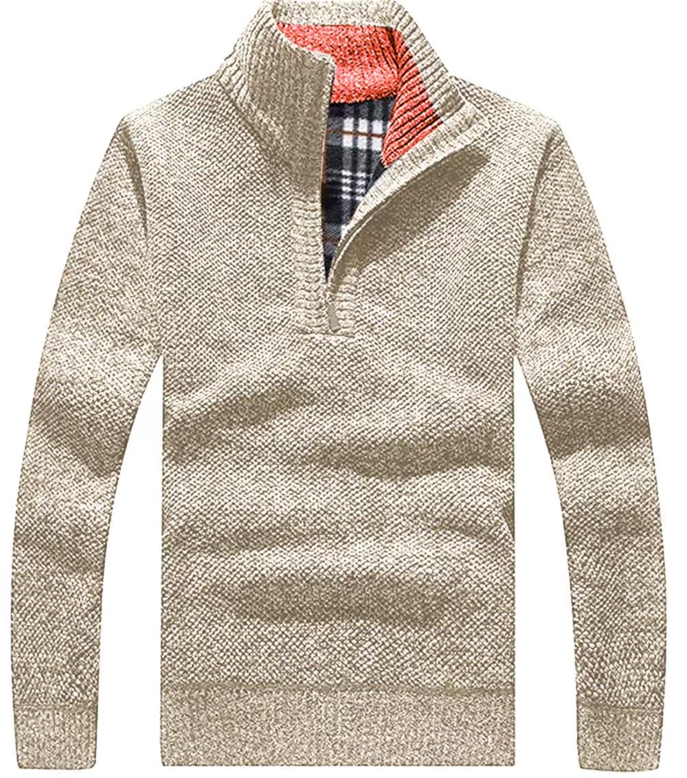 Les umes Herren Pullover mit halbem Reißverschluss Rollkragenpullover aus Strick Warmer langärmeliger Stehkragenpullover