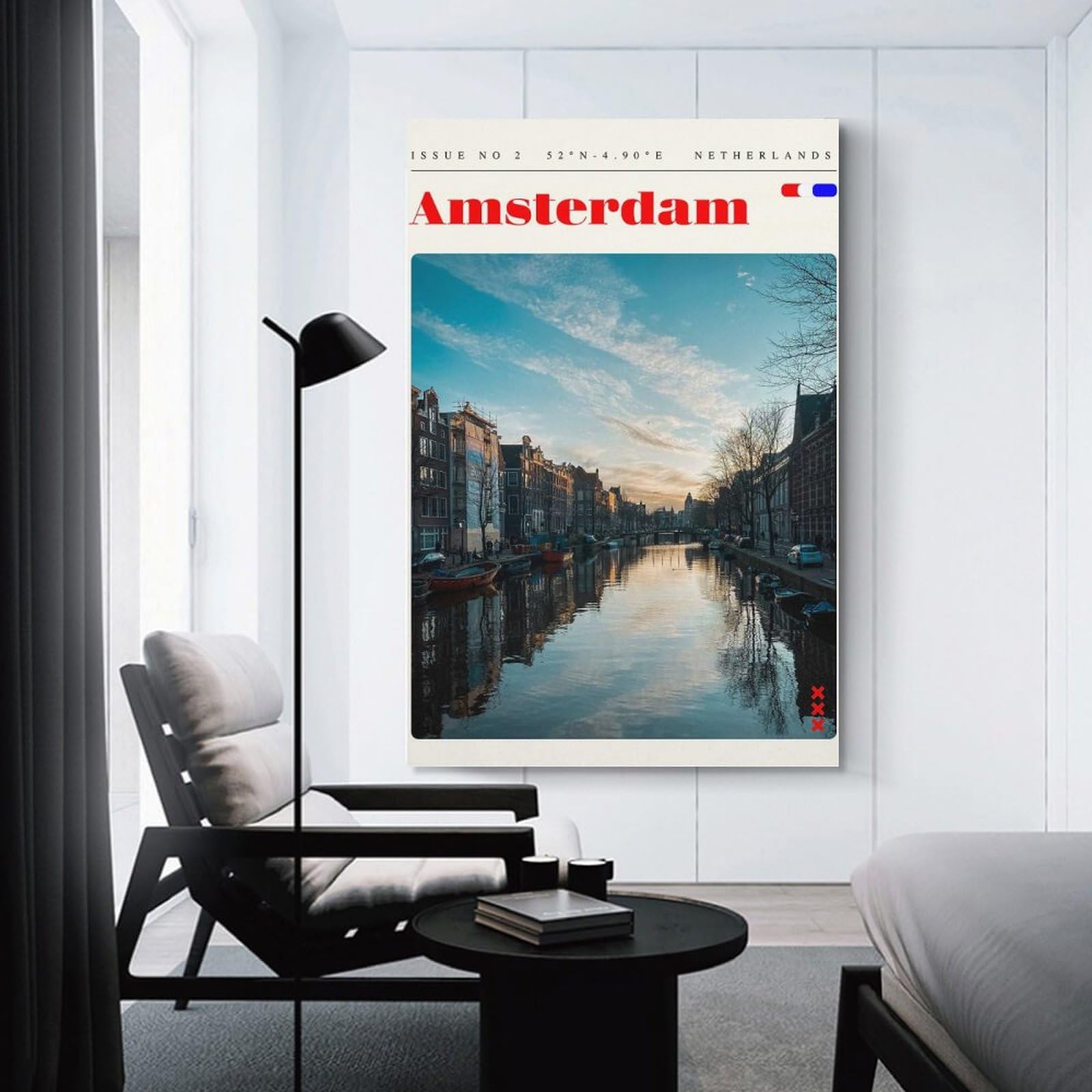 Junmoney Amsterdam Netherlands Travel Art Wall Decor Canvas Print, 24x36inch(60x90cm), for Home Lounge, Bedroom Or Reading Nook, Decorative Artwork for Empty Walls