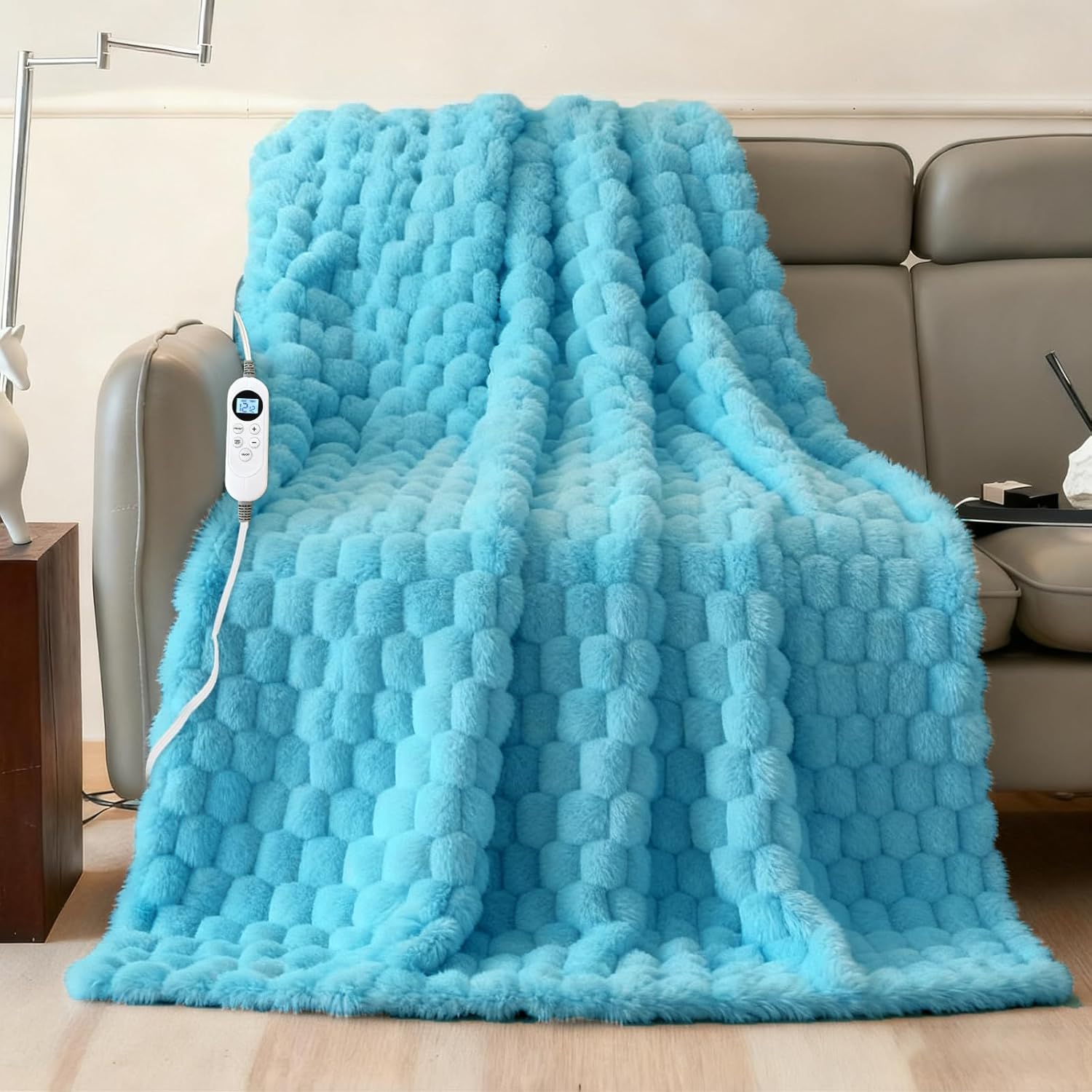 Heated Blanket Flannel Throw Blanket, 50"X 60" Electric Heating Blanket with ETL & FCC & 12 Heating Levels & Auto Shut Off,Machine Washable (Sky Blue)