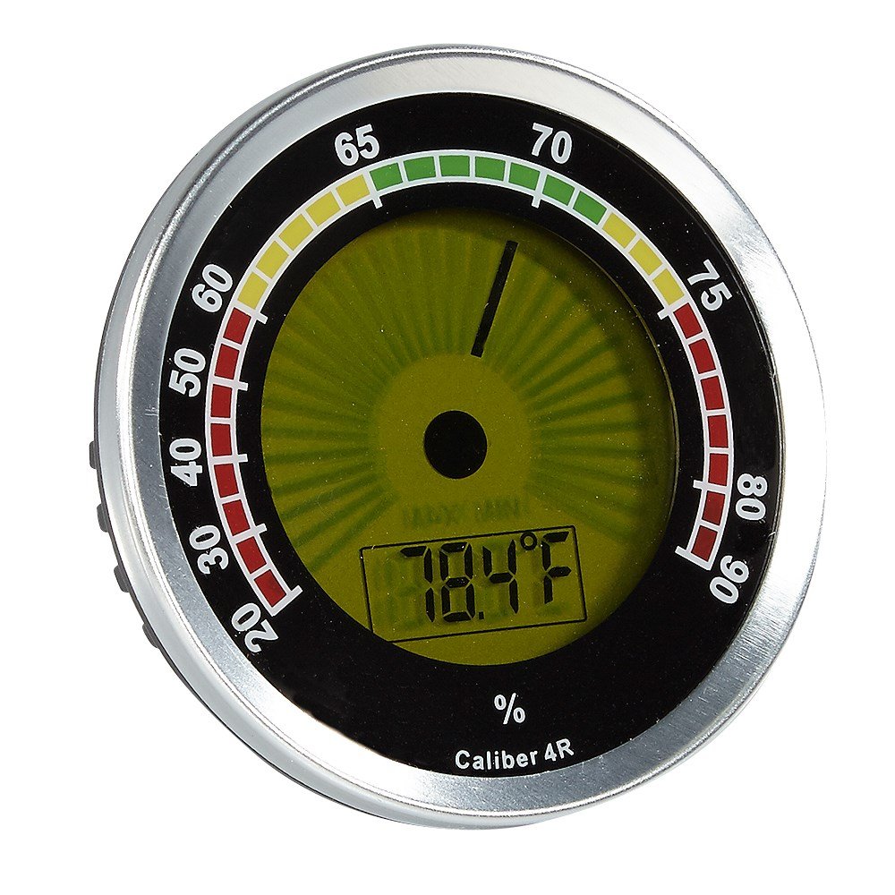 Cigar Hygrometer, Digital Hygrometer, Caliber 4R Round Hygrometer for Cigar Humidor Silver