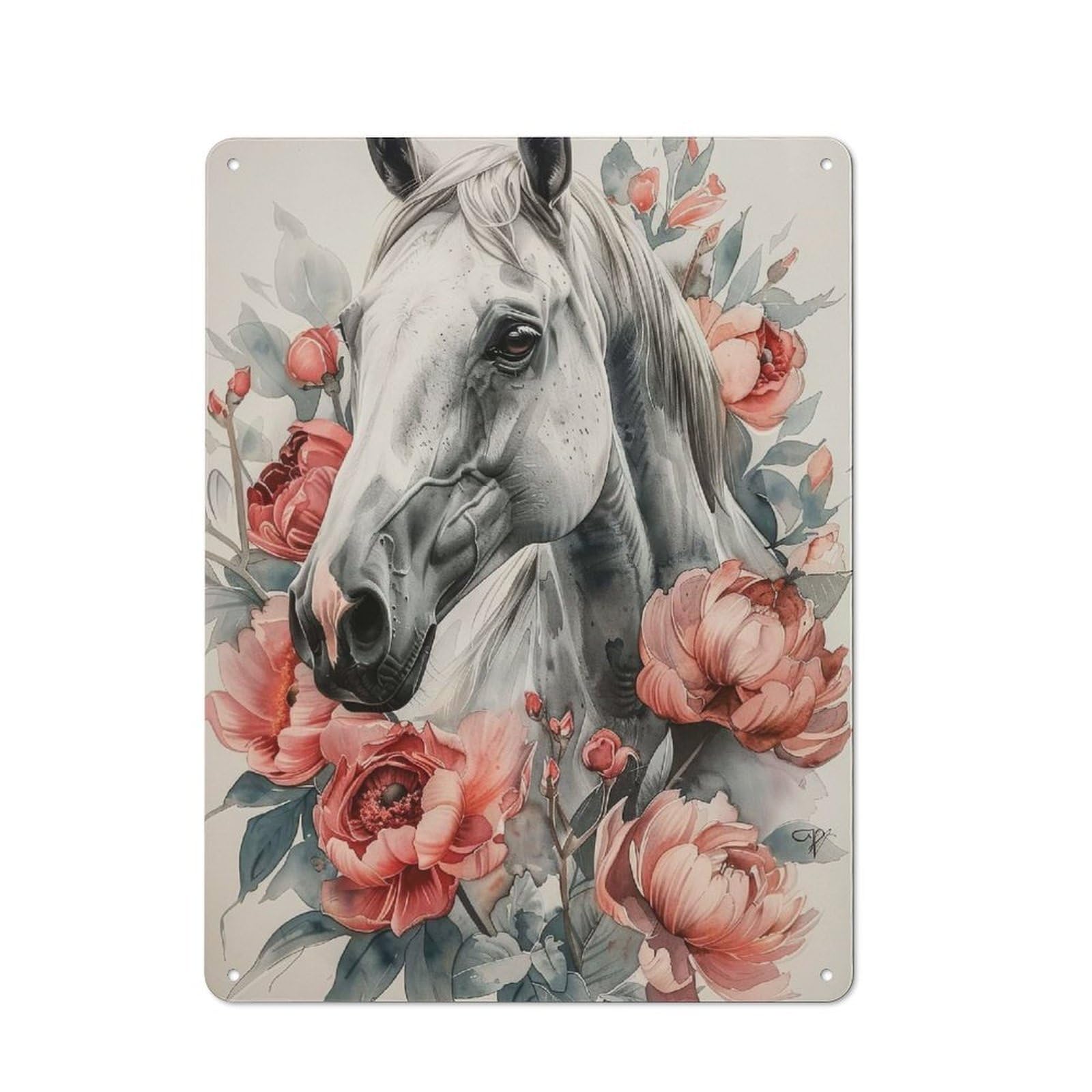 Warehouse Style Horse Watercolor Decorative Metal Plaque 40x30cm, Industrial Wall Decor for Loft, Studio, Office Or Creative Room
