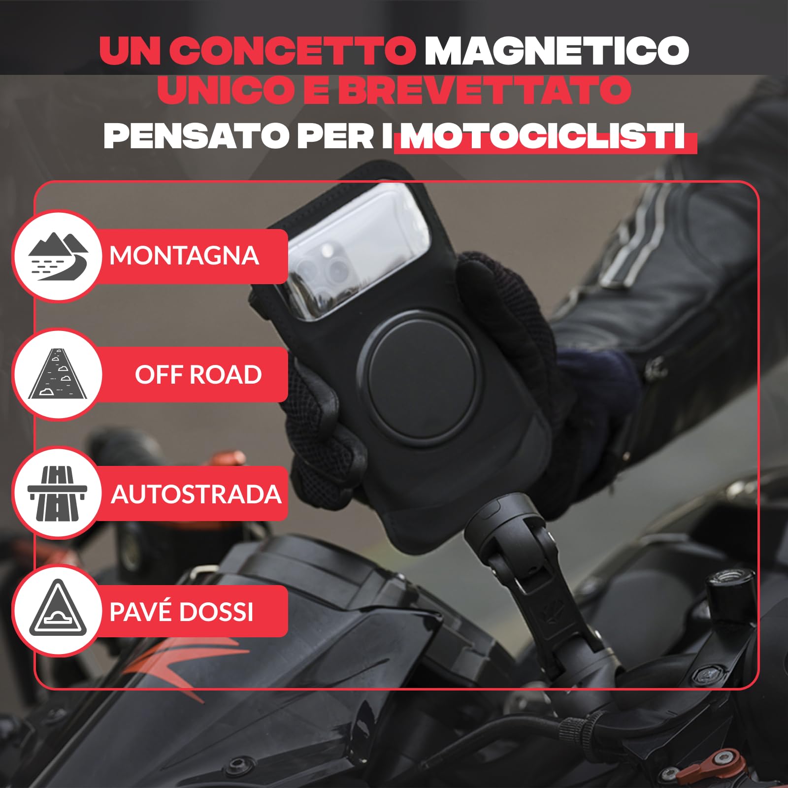 SHAPEHEART Innovazione francese, Porta cellulare moto PRO con espansore e tasca magnetica staccabile, Rotazione di 360° Anti Vibrazione, Porta telefono moto impermeabile | Per ogni telefono | A vite Manubri 22–32 mm | Braccio 360° | Resiste alla pioggia |