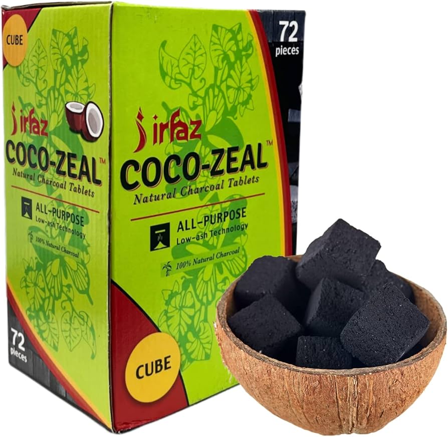 Amazon.com: Afzal Coconut Charcoals 72 Flat Cubes Hookah Shisha