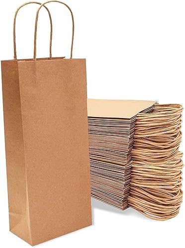 Bright Creations Bolsas de regalo de vino de papel kraft con asas (marrón, paquete de 50)