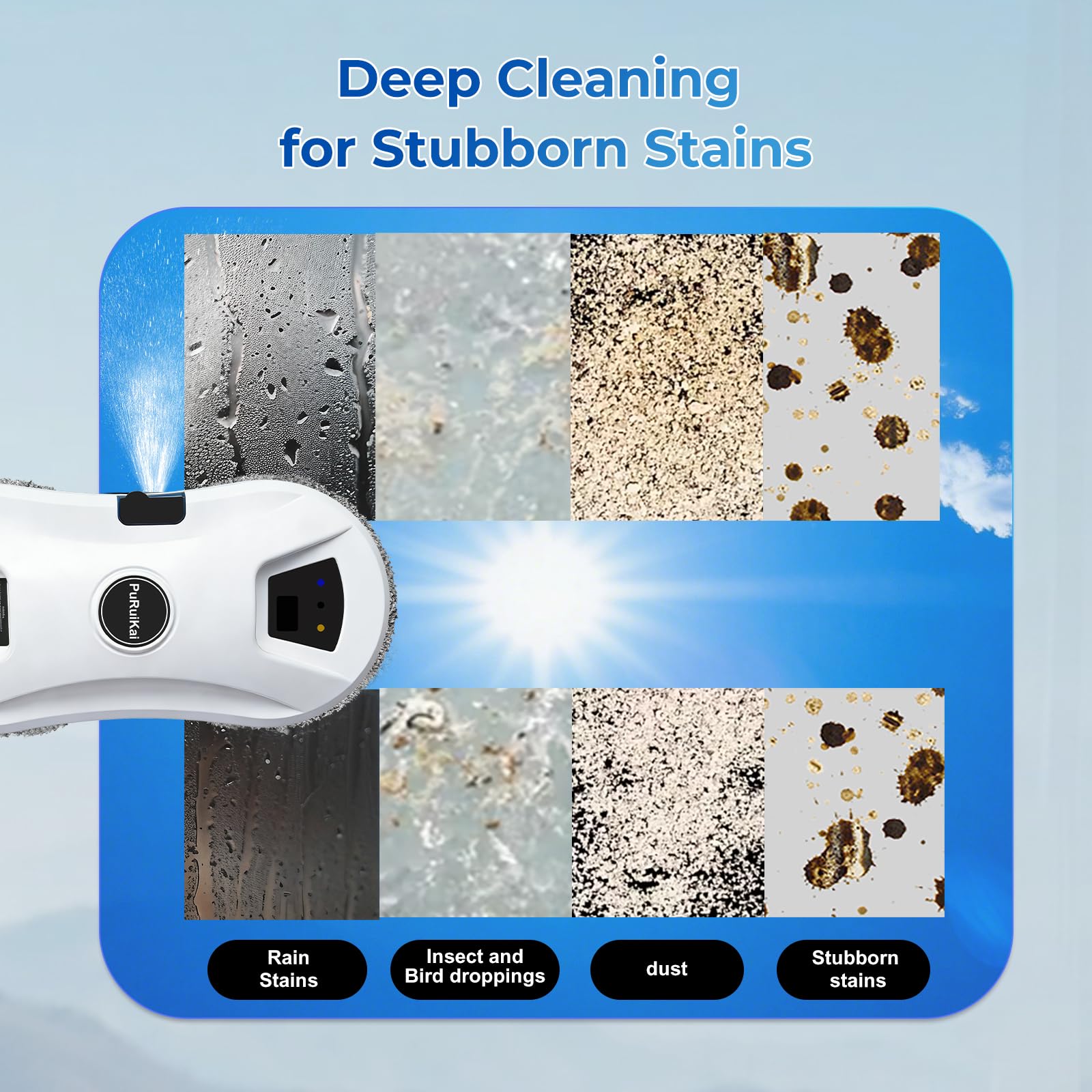 Robot Lave-vitres Automatique, Aspiration 5600Pa, Blanc | Pulvérisation d'eau, 3 modes de nettoyage, télécommande. Idéal pour fenêtres, miroirs et surfaces lisses. Rapide et efficace.