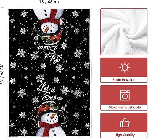 Miniatura 6 de Artoid Mode Juego de 2 toallas de cocina con diseño de muñeco de nieve negro Let It Snow con diseño de árboles de Navidad, 18 x 26 pulgadas