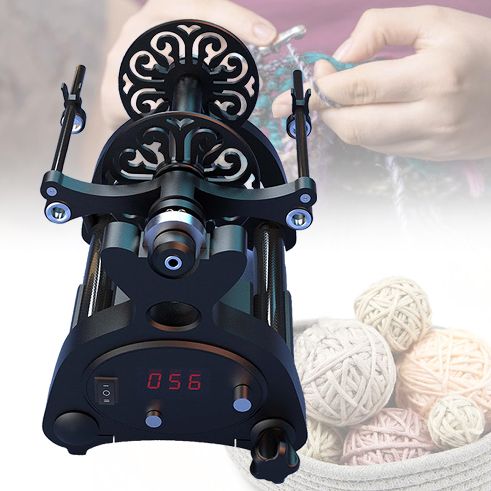 VNATWGOO Professional Electric Wool Winding Machine, 12V Digital Display Yarn Spinner with Speed Adjustment and Reverse,Black