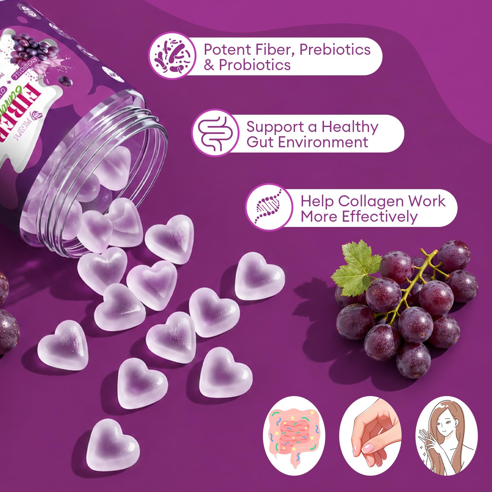 Migcopat 10G Fiber Gummies with Collagen Peptides, Grape Flavor, 60 Cts — Amazon image 4
