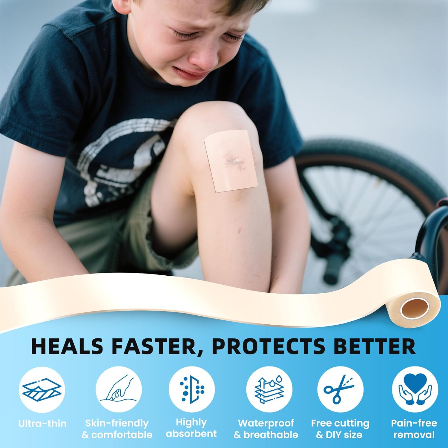 Hydrocolloid Roll Bandages, 2IN x 16FT Extra Large Hydrocolloid Patch with Self-Adhesive, Ultra Absorbent, Cut-to-Size, Flexible & Waterproof for Burn, Blister, Acne Care