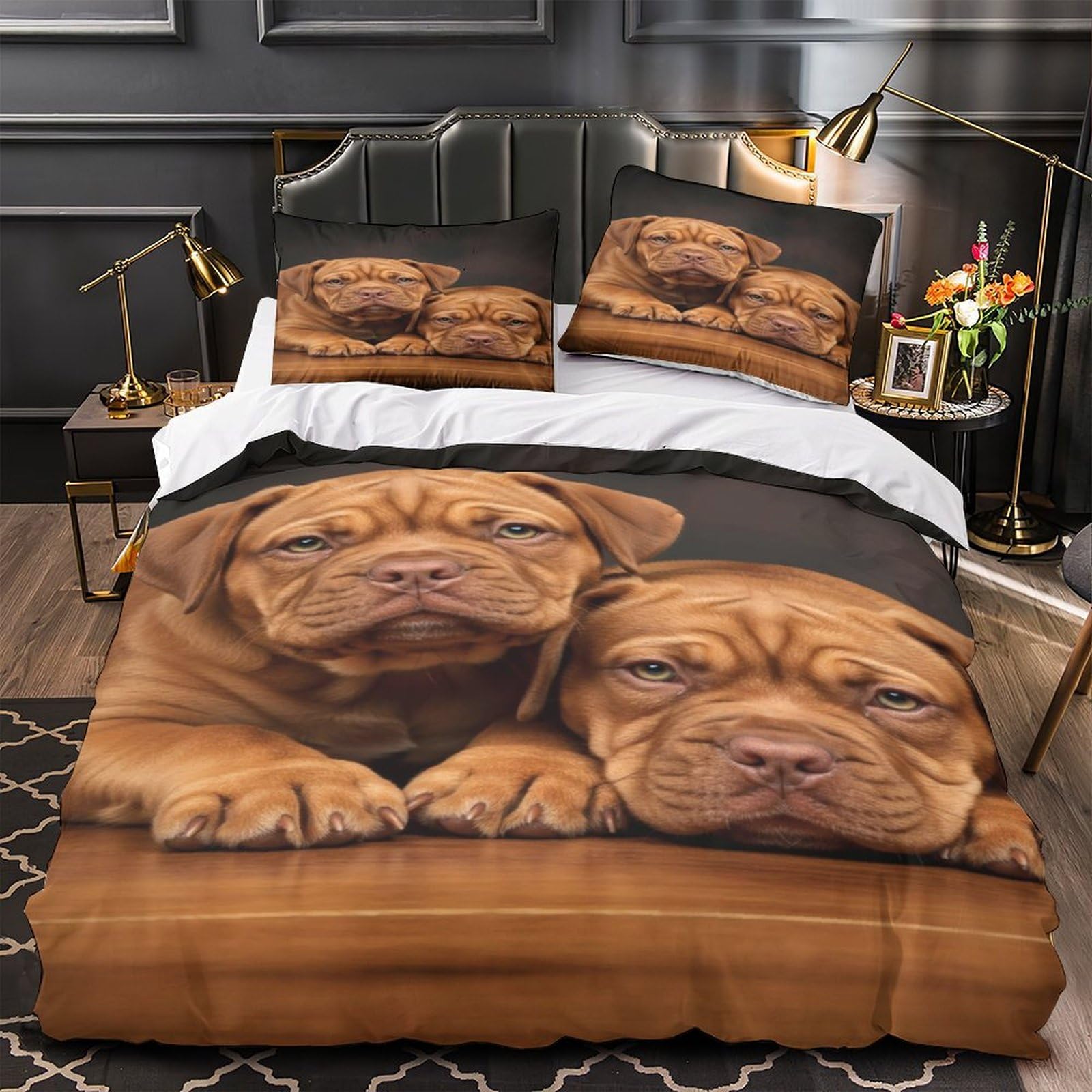 Housse de couette chiots 135x200cm lit simple parure de lit microfibre douce pour filles