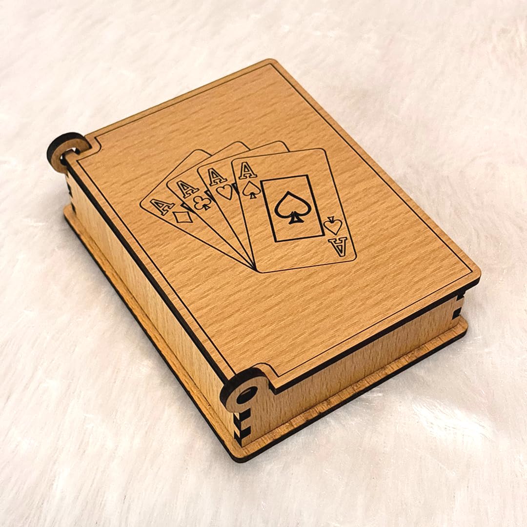 ALPHA NOVA CREATIONS Wooden Playing Card Holder Box – Handcrafted Storage with Royal Flush Design | Vintage Look, Personalized Gift for Poker Lovers, Gamers & Collectors 3