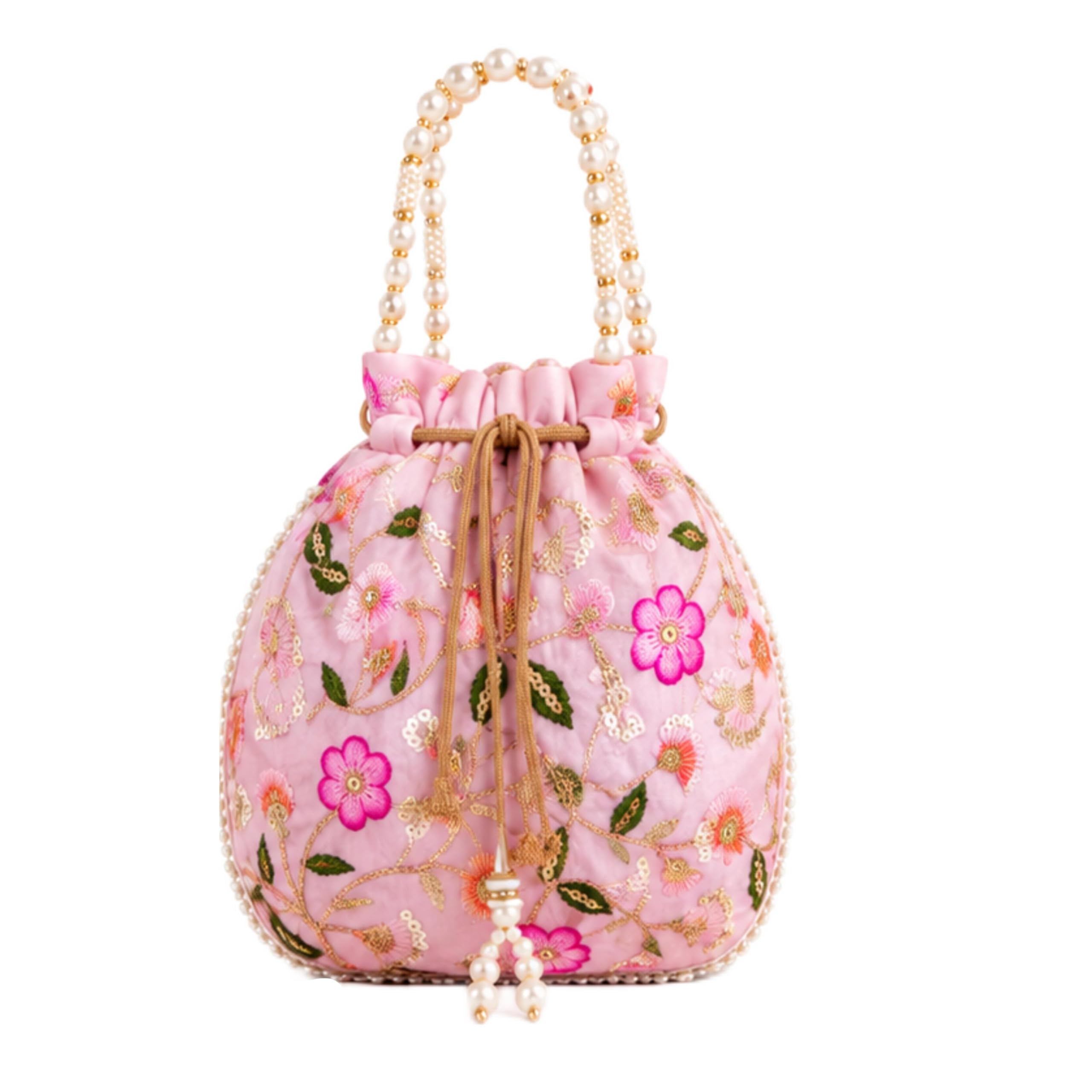 VRCreations Handloom Floral Embroidered Pink Potli Bag with Pearl Beaded Handle simple and Elegant-image-28