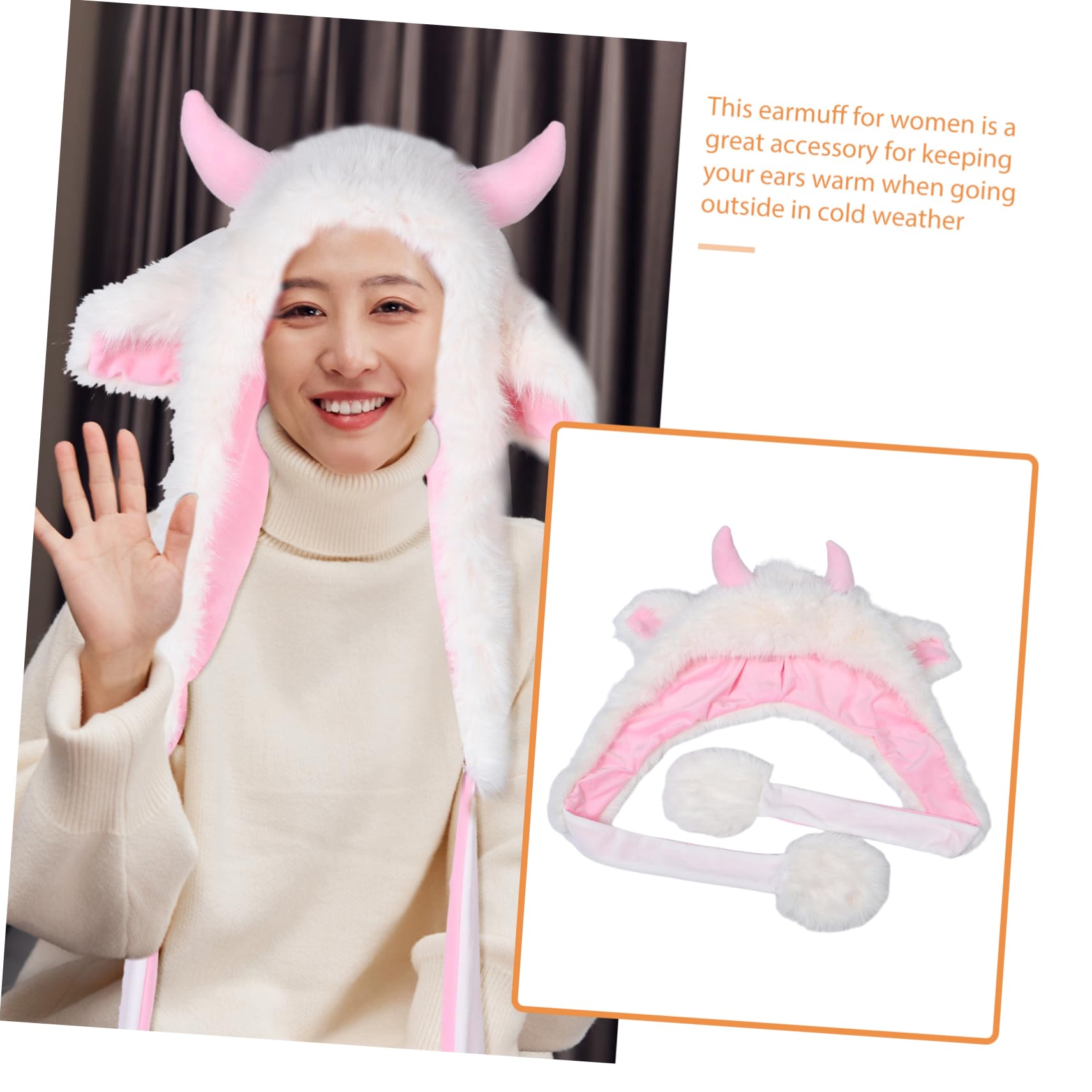 FOMIYES Sombrero de Cuerno Adorable Gorro de Peluche con Bufanda Protector de Orejas Gorro de Animal para Niñas y Adolescentes
