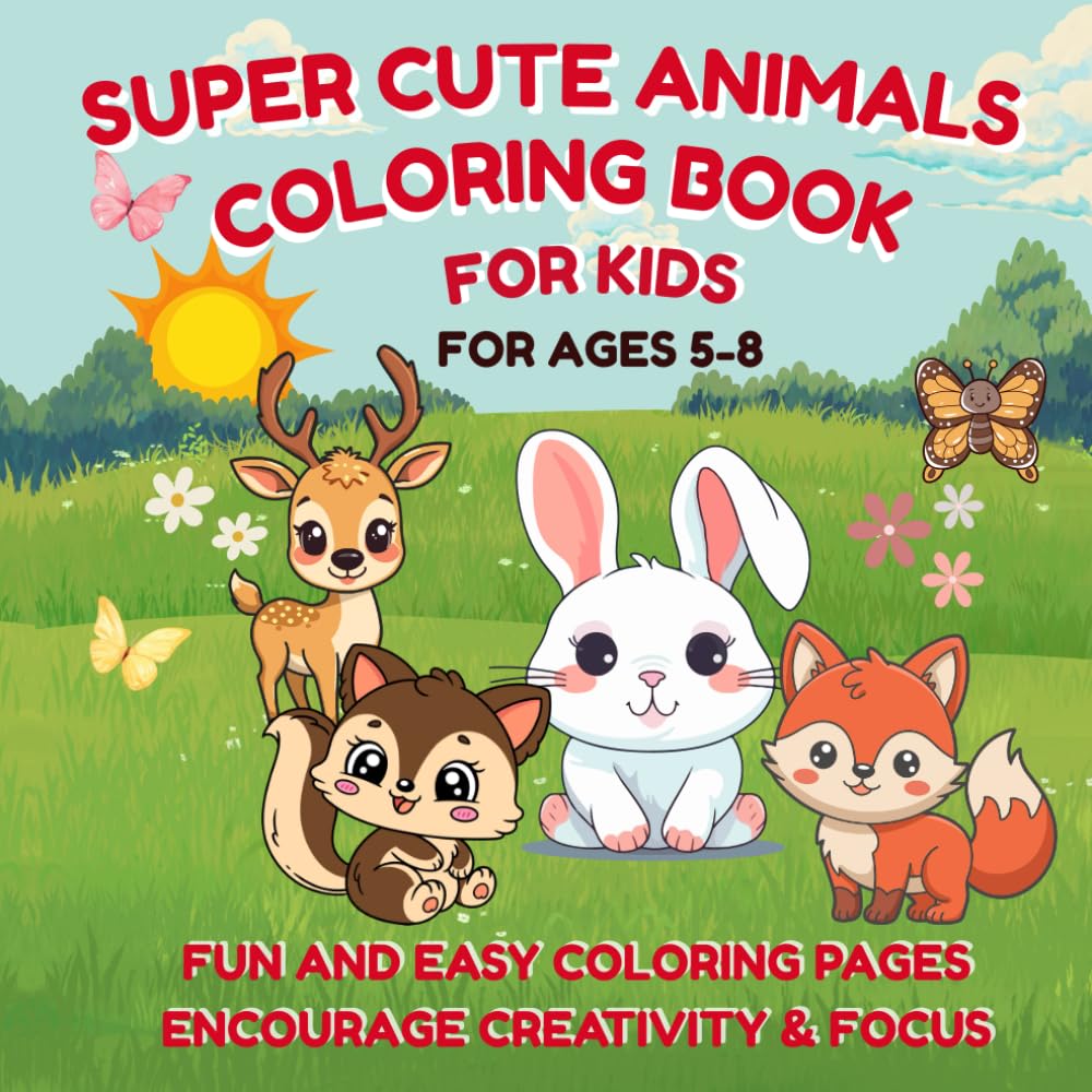 Cute Animals Coloring Book: Adorable Animals, Easy Designs & Big Bold Outlines Perfect for Young Artists and kids age 5 and 8