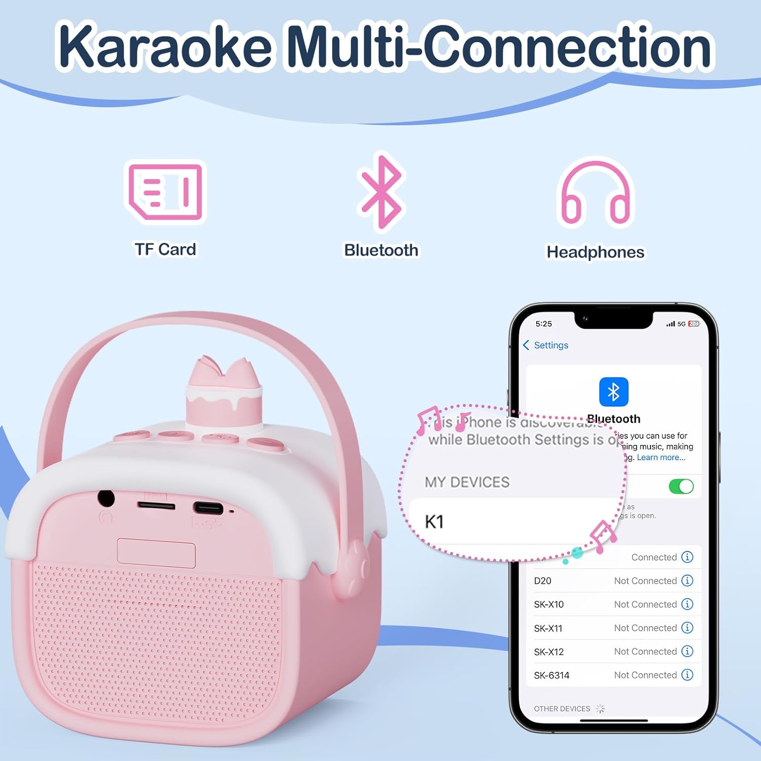 Mini Karaoke Machine for Kids with 2 Wireless Microphones - Portable Bluetooth 5.3 Speaker with LED Lights & Voice Changer, Toys for Girls Boys Age 3 4 5 6 7 8 9 10+ - Image 2