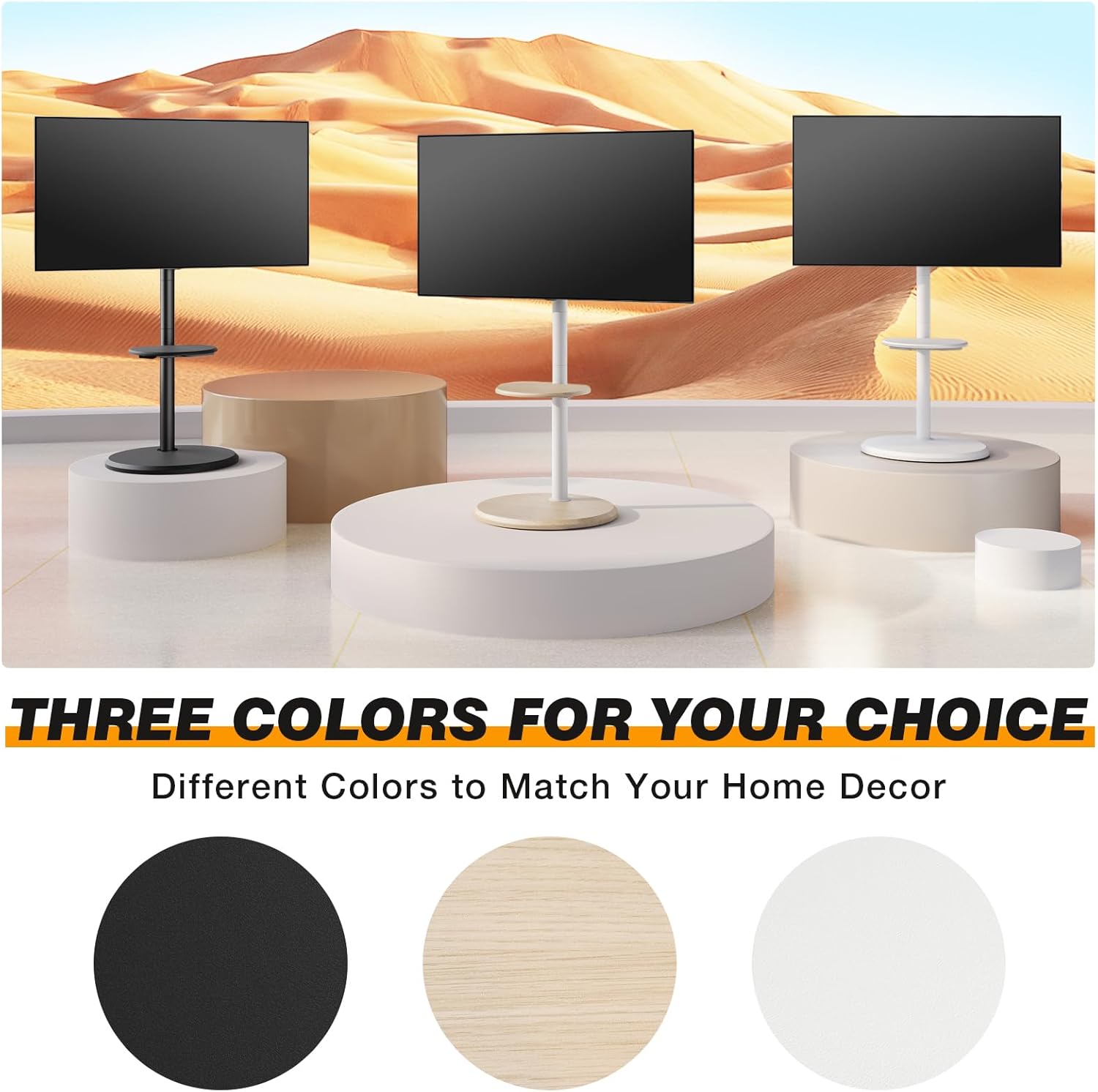 5Rcom Rolling TV Stand for 32-65 Inch TV, Height Adjustable Mobile TV Cart with Shelf, Strong TV Cart on Wheels with Tilt up to 88 Pounds for Bedroom, Living Room and Office, Oak