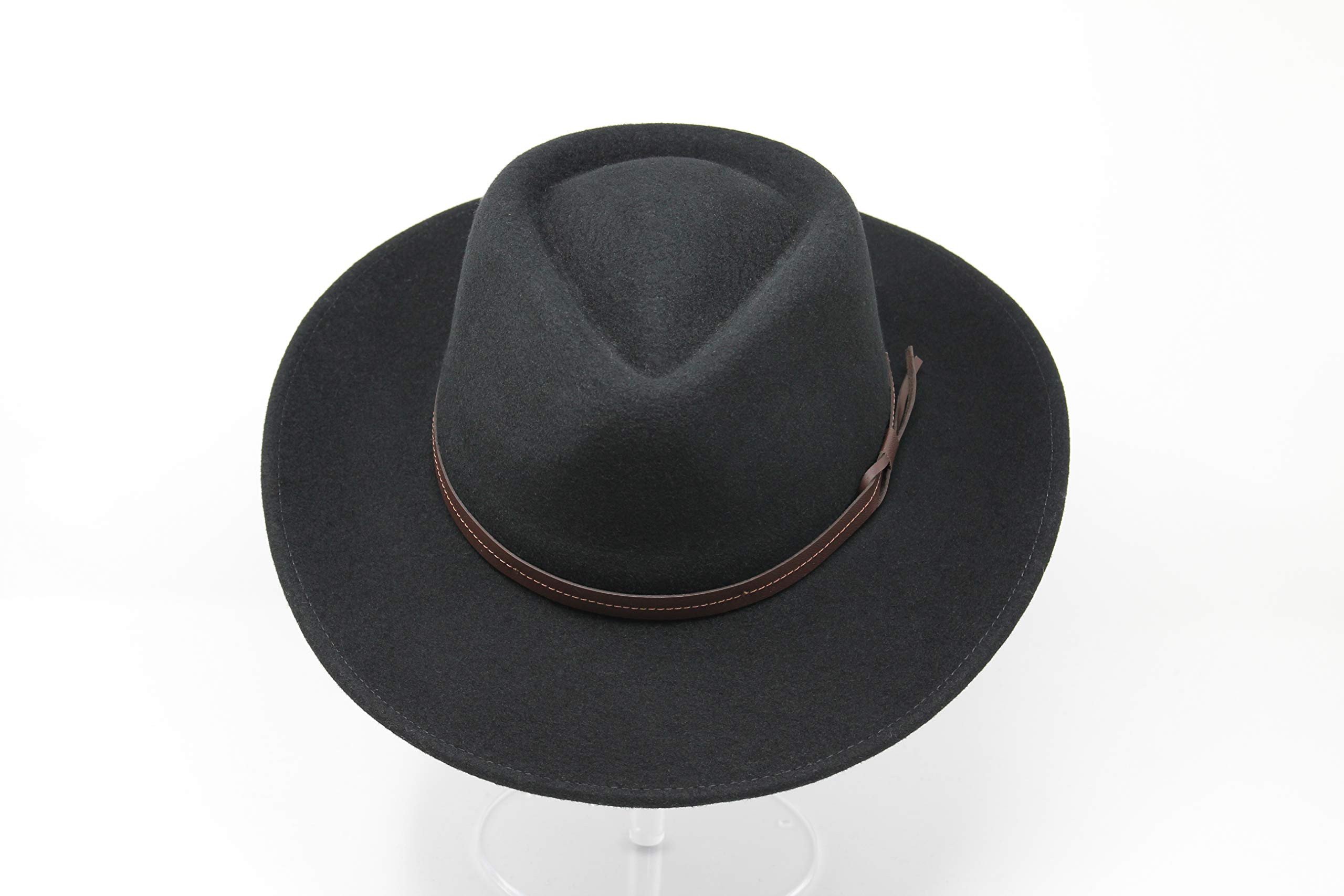 Hardy - Leichter Fedora Hut mit breiter Krempe und Lederband - 100% Wollfilz - Für die Reise knautschbar - Wasserabweisend