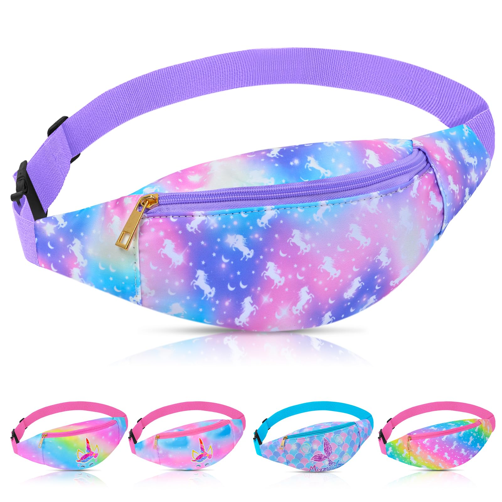 Ausletie Fanny Pack for Girls Fashion Waist Pack, Kids Unicorn Fanny Pack Crossbody With 2 Pouches, For Travel, Running, Camping