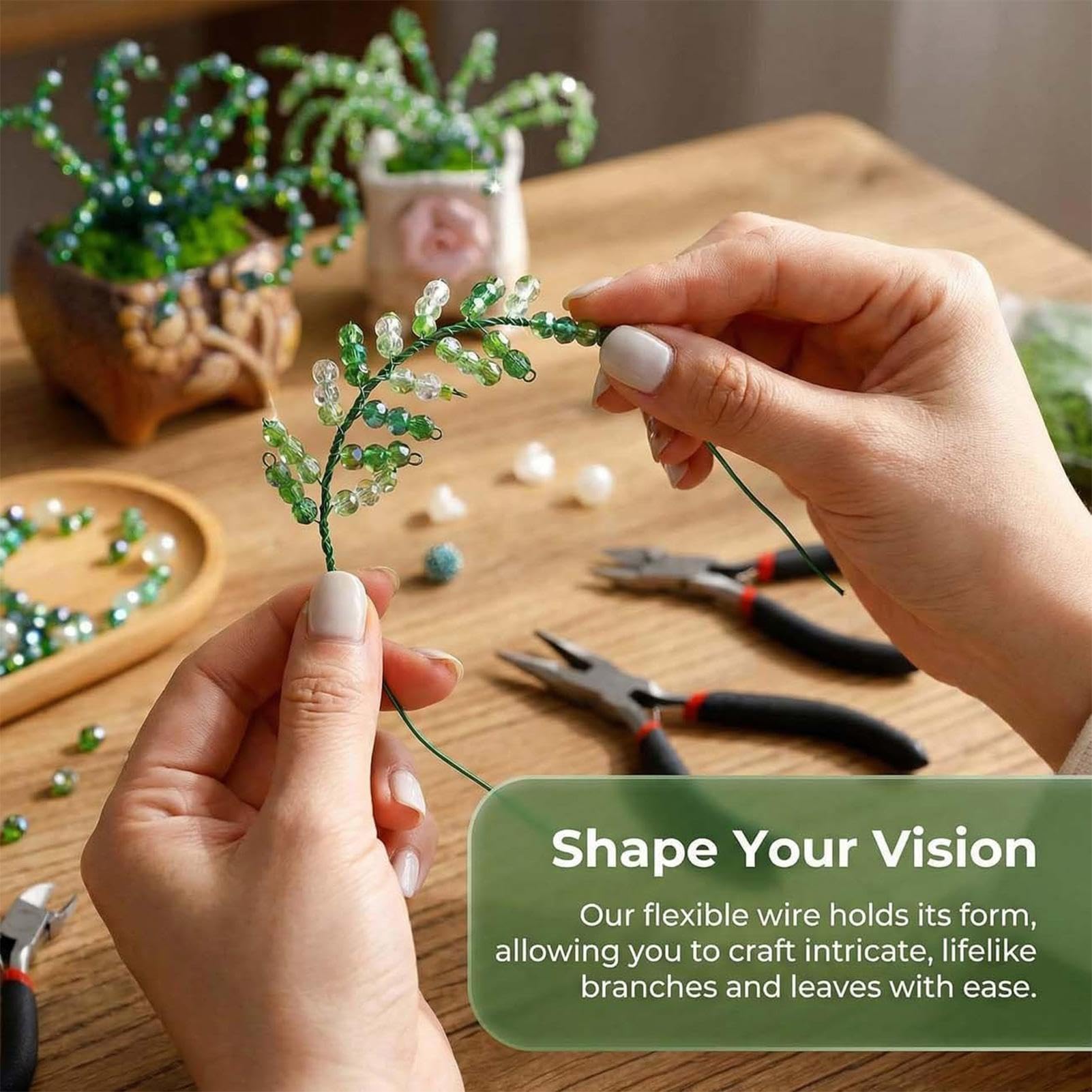 Kit De Cuentas Plantas Kits Manualidades Con Abalorios Para Macetas | Set Planta Con Cuentas Vidrio Verde Para Adultos Aficionados Entusiastas Manualidades Bisutería Hogar Oficina