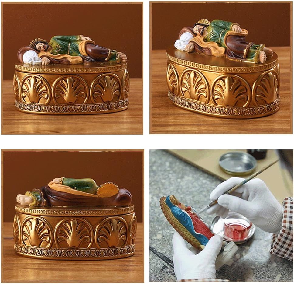 Sleeping Saint Joseph Decorative Catholic Rosary Box Jewelry Holder, Resin Treasure Chest,Exquisite Jewelry Storage, ML-ST012