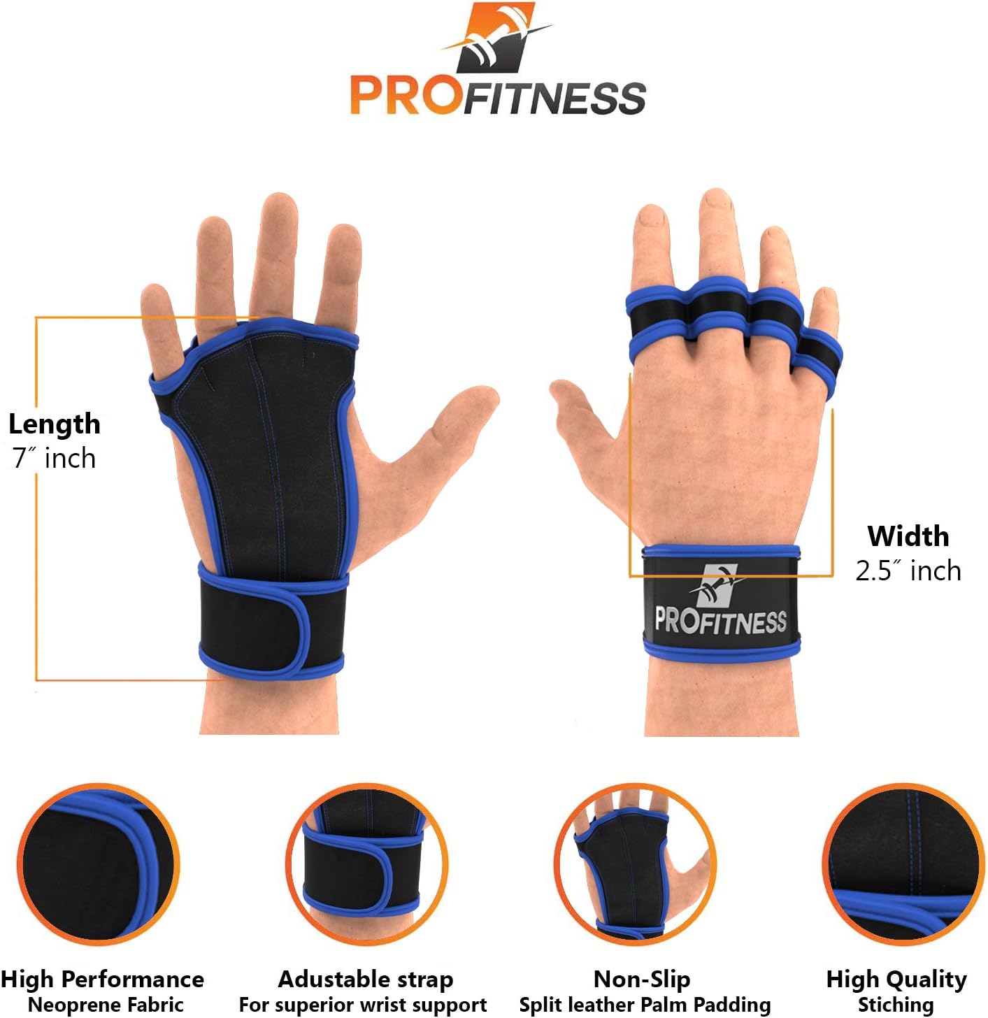 ProFitness Ventilated Cross Training Gloves with Wrist Support - Split Leather with Silicone Padding for Strong Grip + Protection from Injury - for Gym Workout, Weightlifting, Powerlifting & WOD