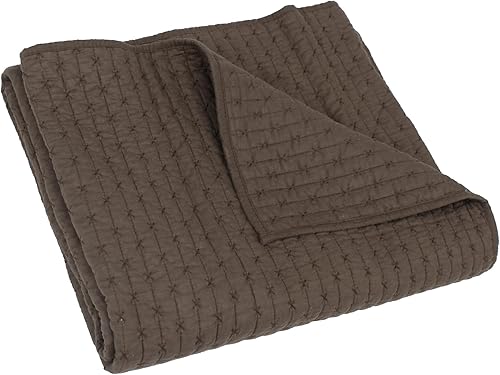 Levtex Home - Punto de Cruz Cacao - Manta acolchada - 50x60 pulgadas - Patrón de punto de cruz - Patrón reversible - Tela de algodón