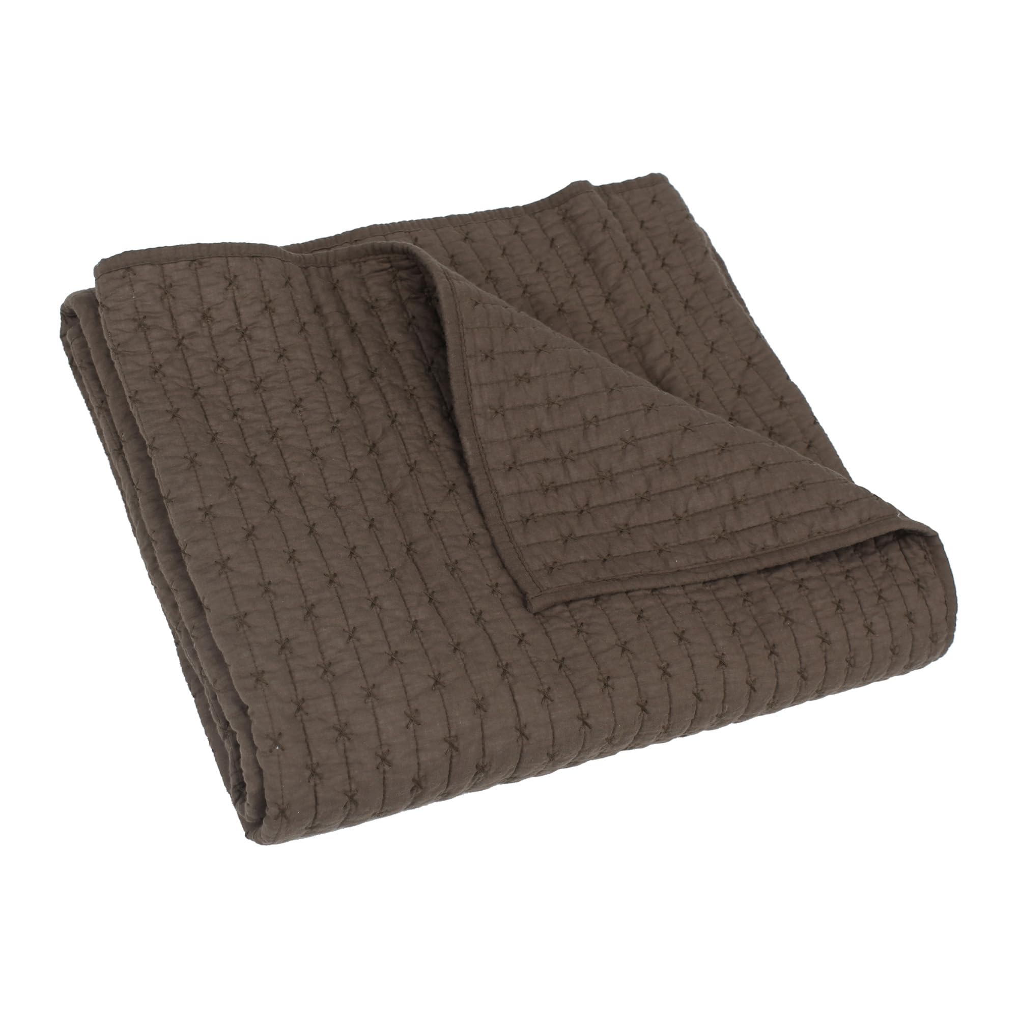Levtex HomeCross Stitch Cocoa - Quilted Throw - 50x60in. - Cross Stitched Pattern - Reversible Pattern - Cotton Fabric