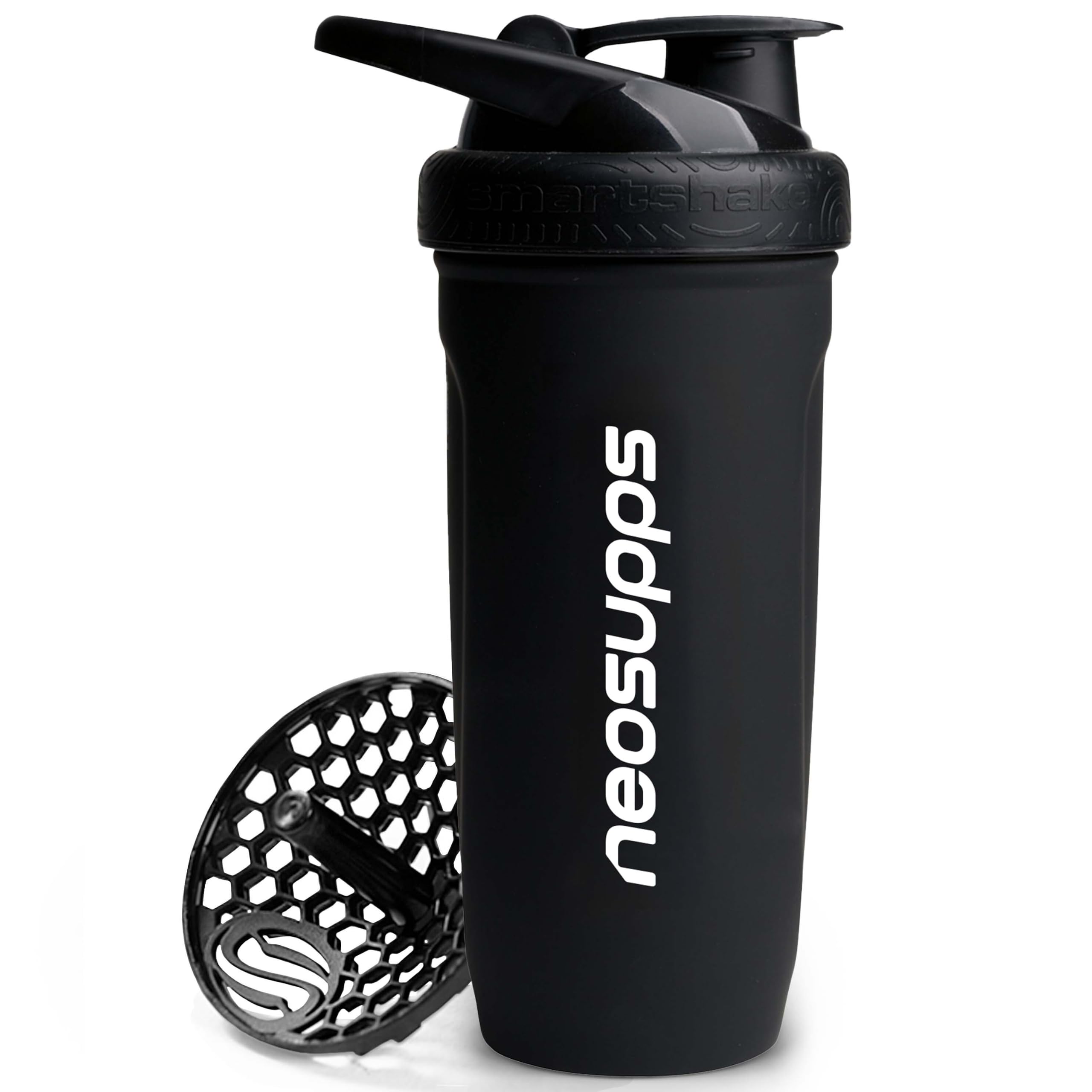 Neosupps Edelstahl Protein Shaker 900 ml - BPA- und DEHP-freier Premium Eiweiß Shaker, lebenslange Haltbarkeit - mit Sieb für cremige, klumpenfreie Shakes - Shaker für Proteinshakes