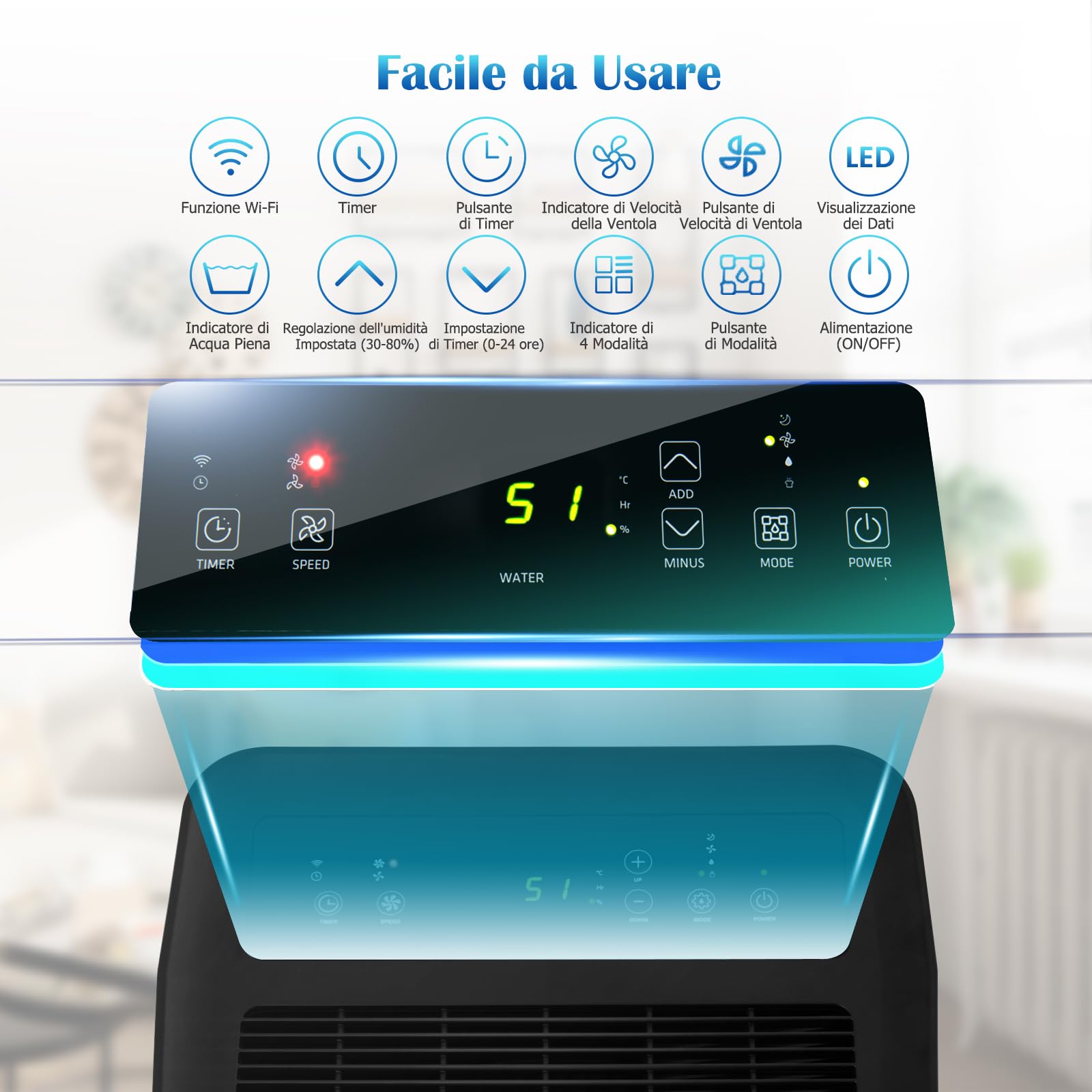 RELAX4LIFE 4 in 1 Deumidificatore Casa 50L/24H per 60㎡, Deumidificatore Portatile con 4 Modalità e 2 Velocità, Pannello Touch e Controllo WiFi, Serbatoio Rimovibile 5 L, 24H Timer, Bianco