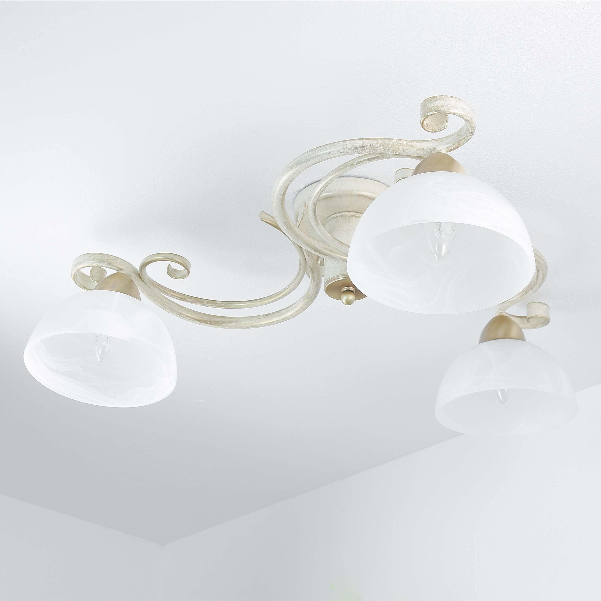 Licht-Erlebnisse Deckenleuchte Shabby Chic Weiß 3x E27 bis 60W Deckenlampe Landhaus rustikal Esszimmer Lampe Decke Wohnzimmer