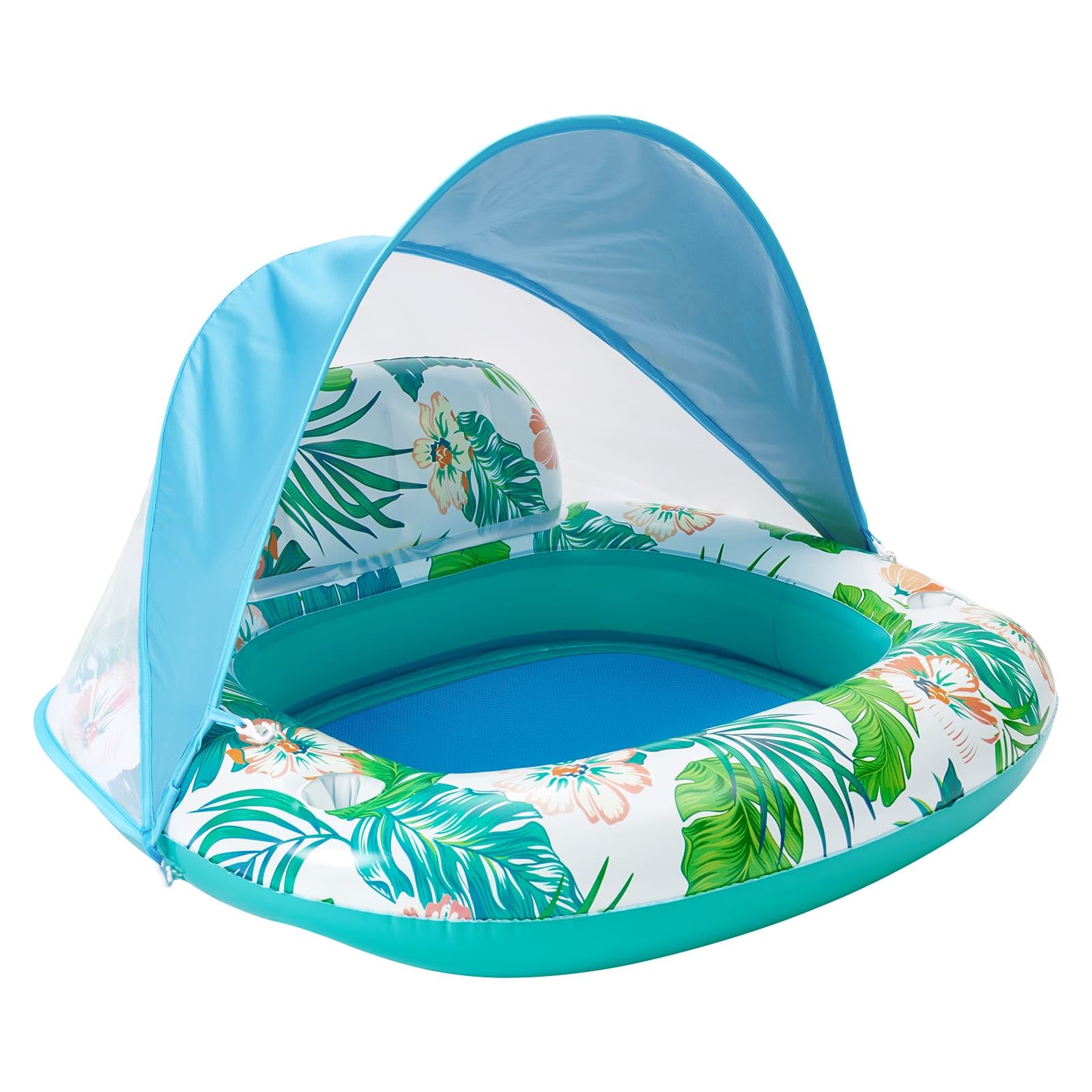 WERNNSAI Flotador de Piscina con Toldo para Adultos - Hamaca Flotante Inflable Agua Flotante Piscina con Toldo de Protección Solar Portavasos para Piscina Playa Verano Exterior