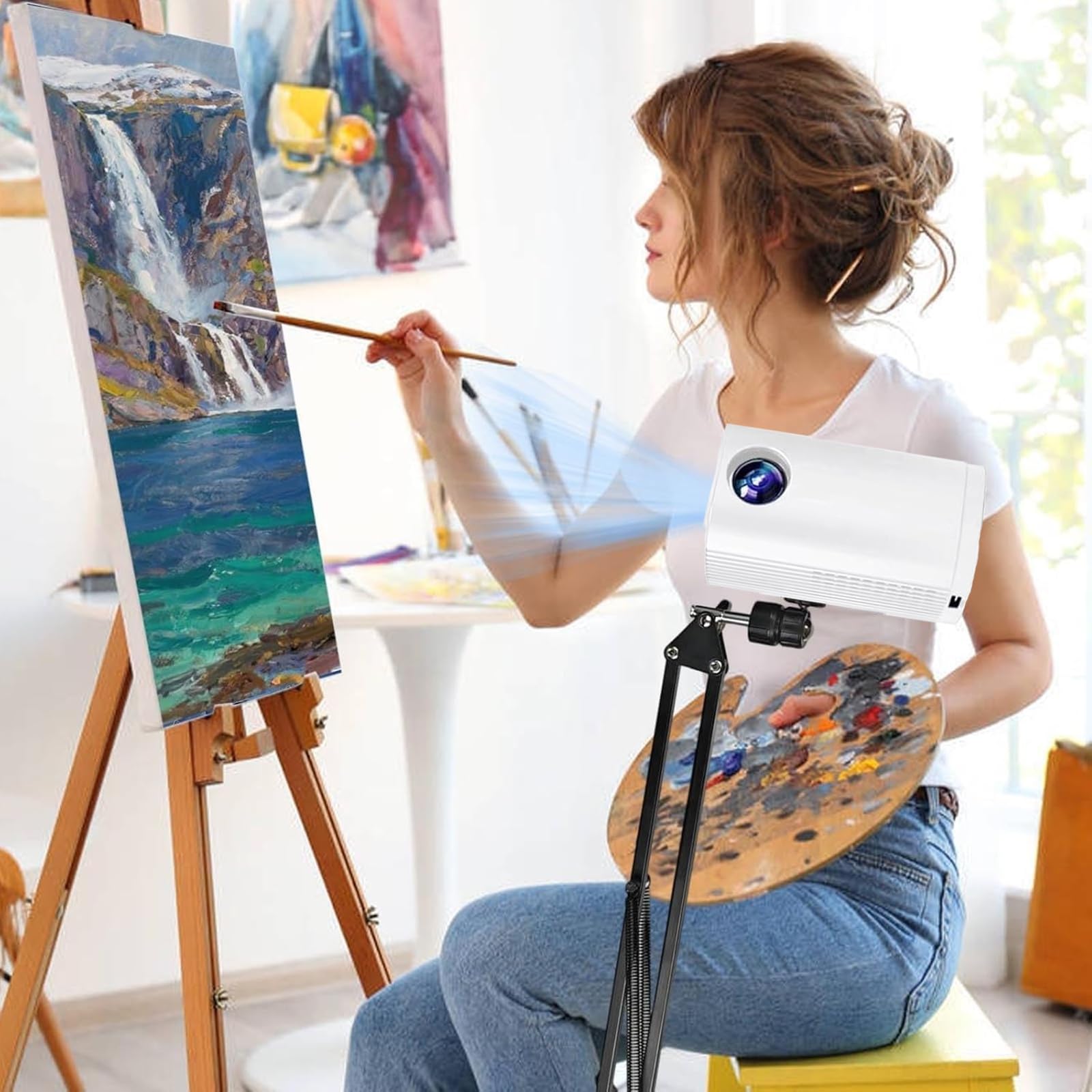 Kunstprojektionslampe, wasserdichtes Skizzieren auf einer Zeichentafel, tragbare Projektoren zum Zeichnen, intelligente Sketcher-Projektoren für Kinder und Erwachsene(White,0.6m)