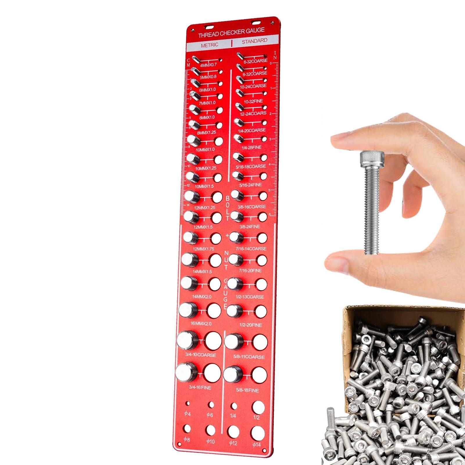 Narzędzie do pomiaru gwintu metalowego z 34 otworami, narzędzie do identyfikacji nakrętek, około 43 x 10 x 1 cm, odporna na zużycie wyszukiwarka rozmiarów śrub dla specjalistów . konserwacji