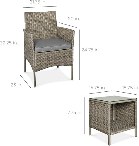 Miniatura 82 de Best Choice Products Juego de 3 piezas de mimbre para conversación al aire libre, muebles de patio que ahorran espacio para jardín con mesa