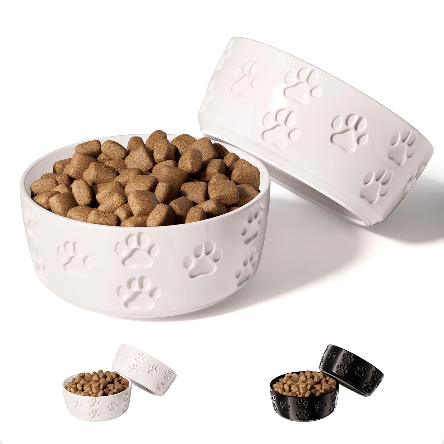 Ceramic Dog Bowl Set of 2 with Anti-Skid Base - 5" Wide x 2" Tall Ceramic Dog Bowls for Small Dogs - 2 Cup Capacity Food and Water Bowls for Dogs - Rubber Bottom Pet Bowl Set of...