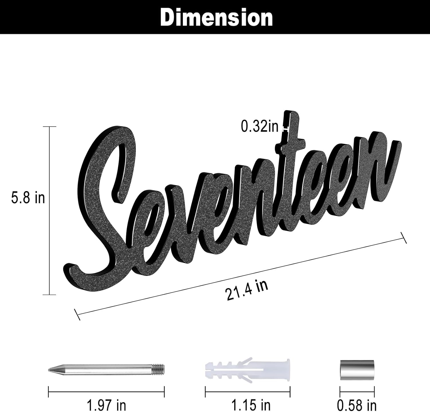 Cursive House Numbers for Outside – 6 Inch Floating Modern Script Address Numbers, Weatherproof Black ABS Plastic, Mid Century Style (Seventeen)