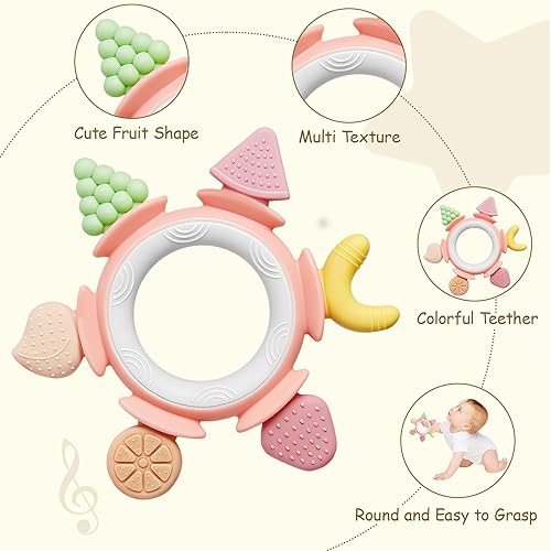 Miniatura 5 de Hooku Mordedores de silicona para bebés de 6 a 12 meses, juguetes de dentición para bebés de 0 a 6 meses, anillos de dentición de frutas para bebés,