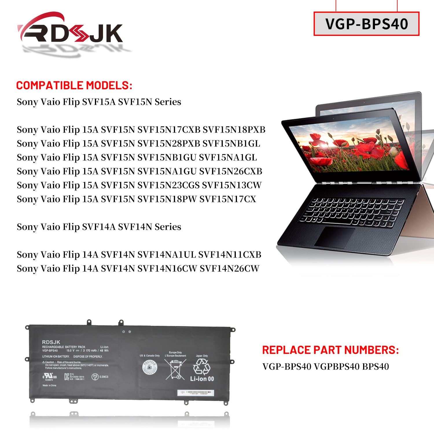 Amazon.com: VGP-BPS40 BPS40 Laptop Battery for Sony Vaio Flip 14A