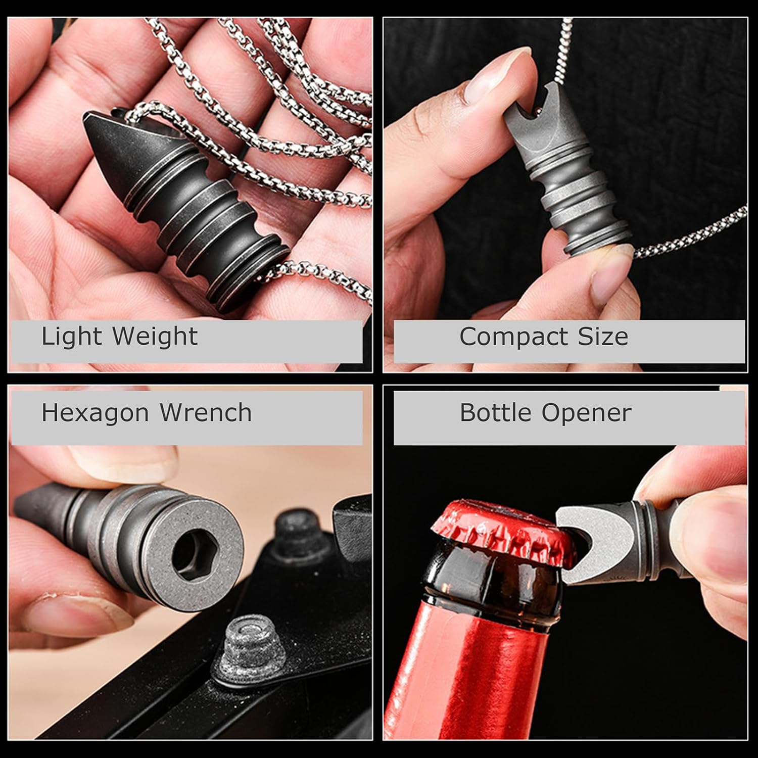 Hamans Knife Pendant Titanium Multi Tool with Pry Bar, Bottle Opener, Hexagonal Wrench Function Lightweight Compact Size