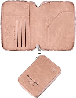Passport Wallet Holder For Women, Leather Travel Passport Holder With Zipper, RFID Blocking Card Case (Pink)