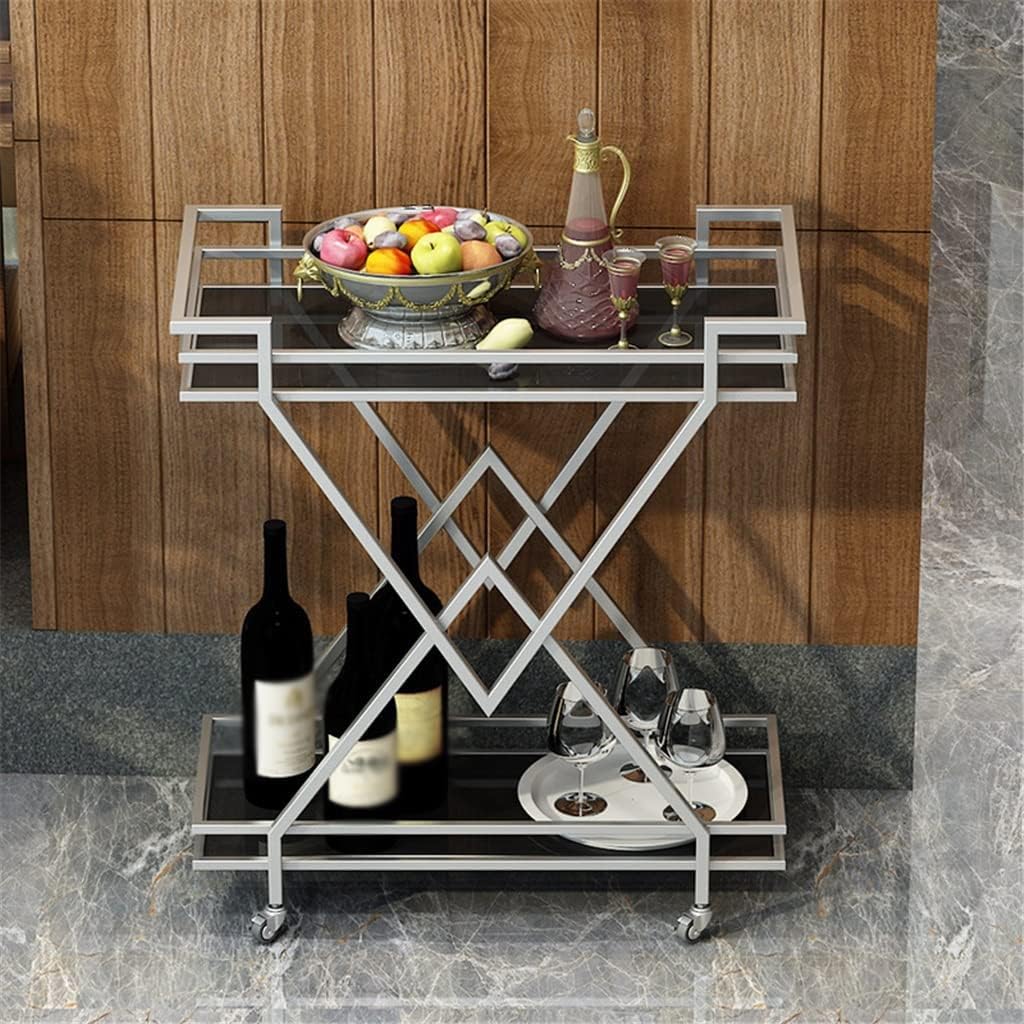 Carro De Cocina con Ruedas, Estilo Europeo, De Hierro, para Postres, para Reparto De Comida, para Recoger Platos, Color Plata, 70 X 35 X 80 Cm.