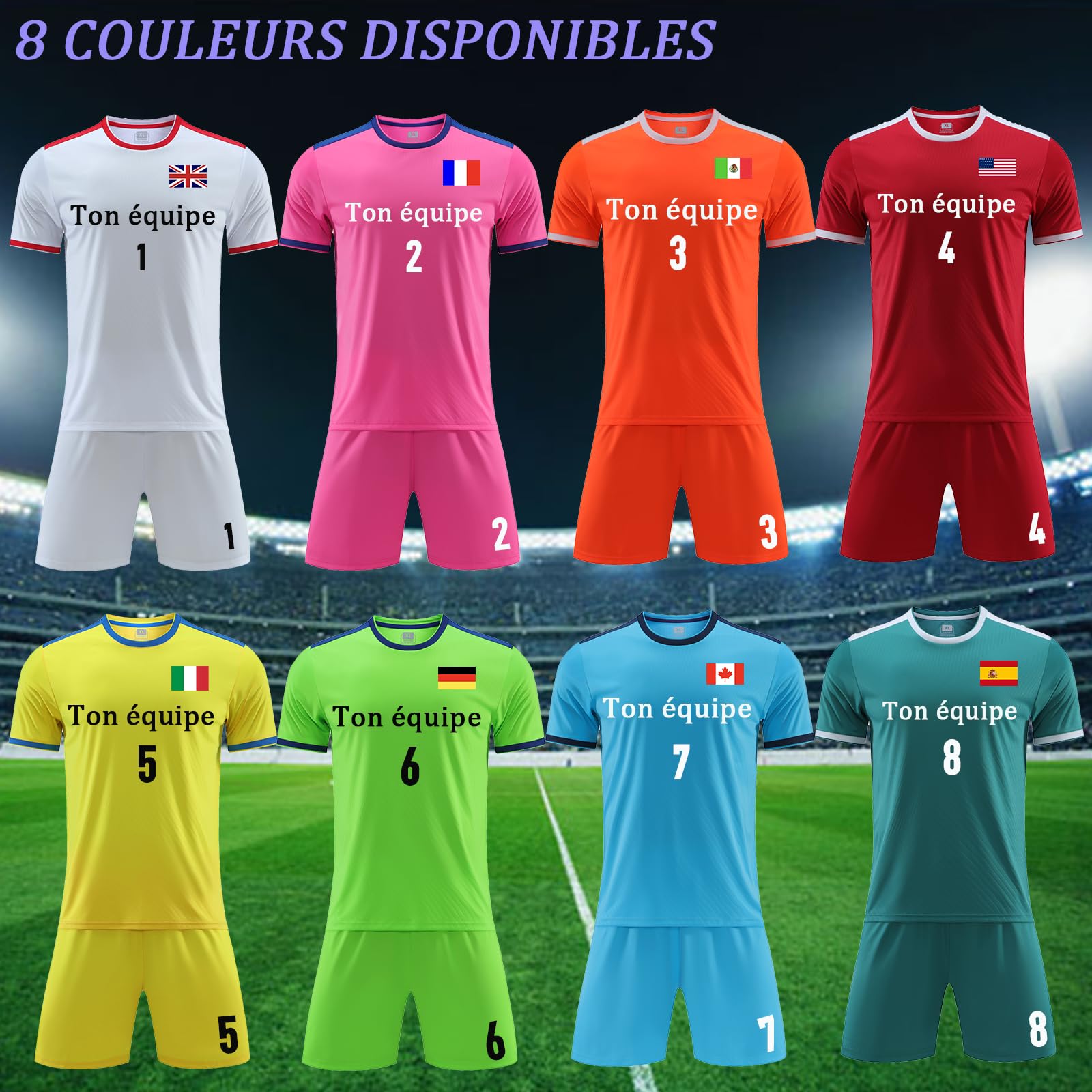 OPUTWDF Personnalisé Nom Numéro Logo de l'équipe Maillot Football Maillot Football Personnalisé Maillot Football Enfant Homme Femme maillot de foot personnalisé